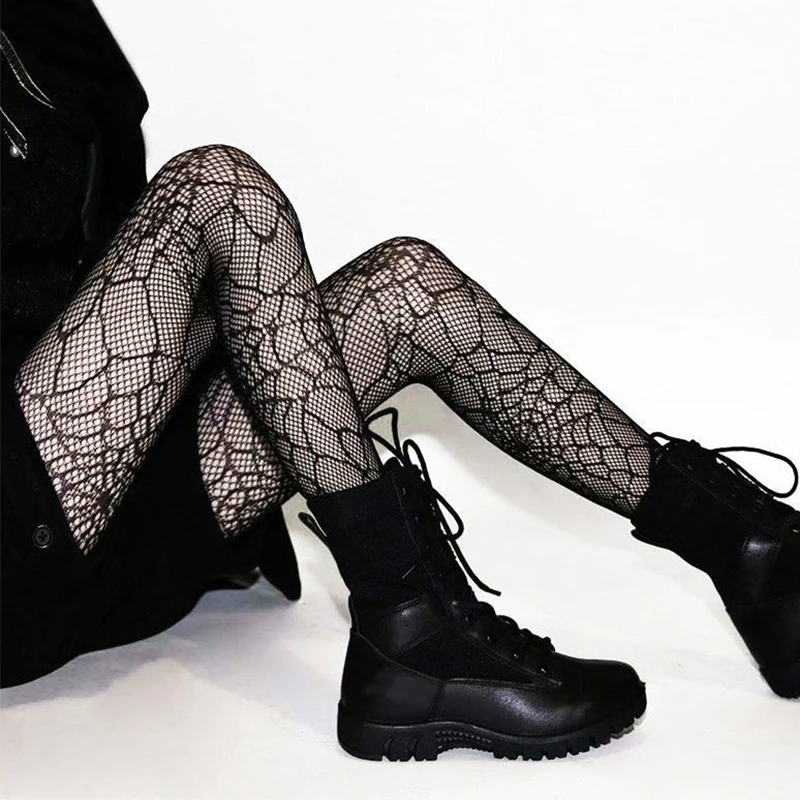 Japanese Girls Goth Punk Retro Spider Web Tights Classic Lolita Sexy Cosplay Anime Pantyhose Women Lace Mesh Stockings Bottomed