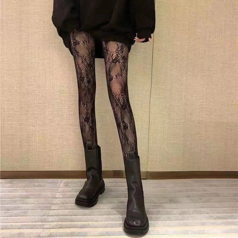 Japanese Girls Goth Punk Retro Spider Web Tights Classic Lolita Sexy Cosplay Anime Pantyhose Women Lace Mesh Stockings Bottomed