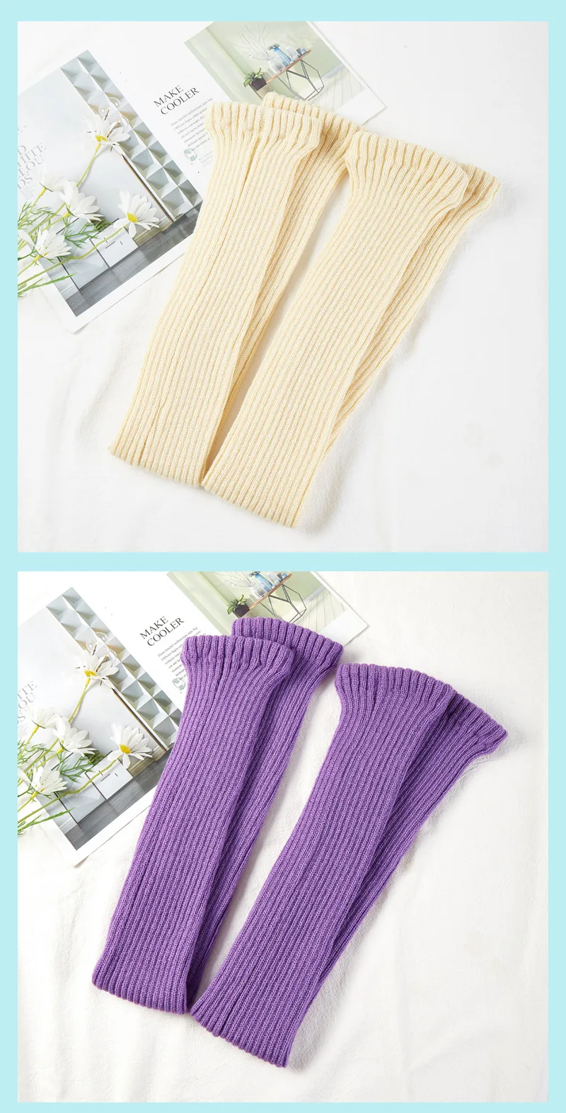 75cm Purple Autumn And Winter New Yoga Socks Antiskid Dance Pile Wool Knitted Female Leg Warmers Warm Guards
