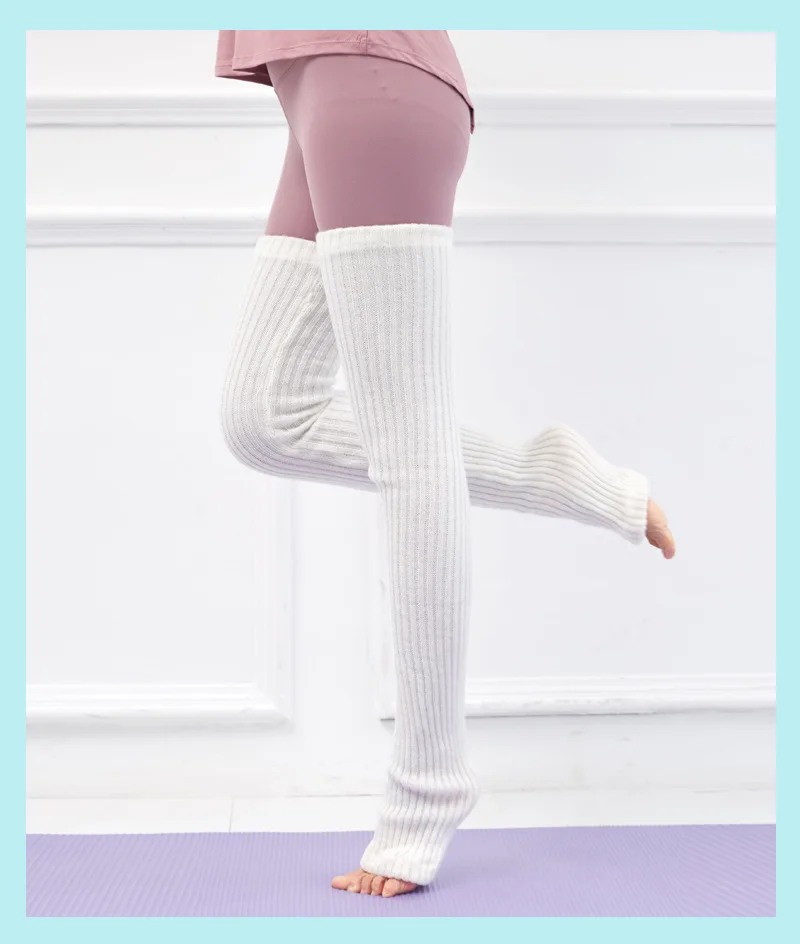 75cm Purple Autumn And Winter New Yoga Socks Antiskid Dance Pile Wool Knitted Female Leg Warmers Warm Guards