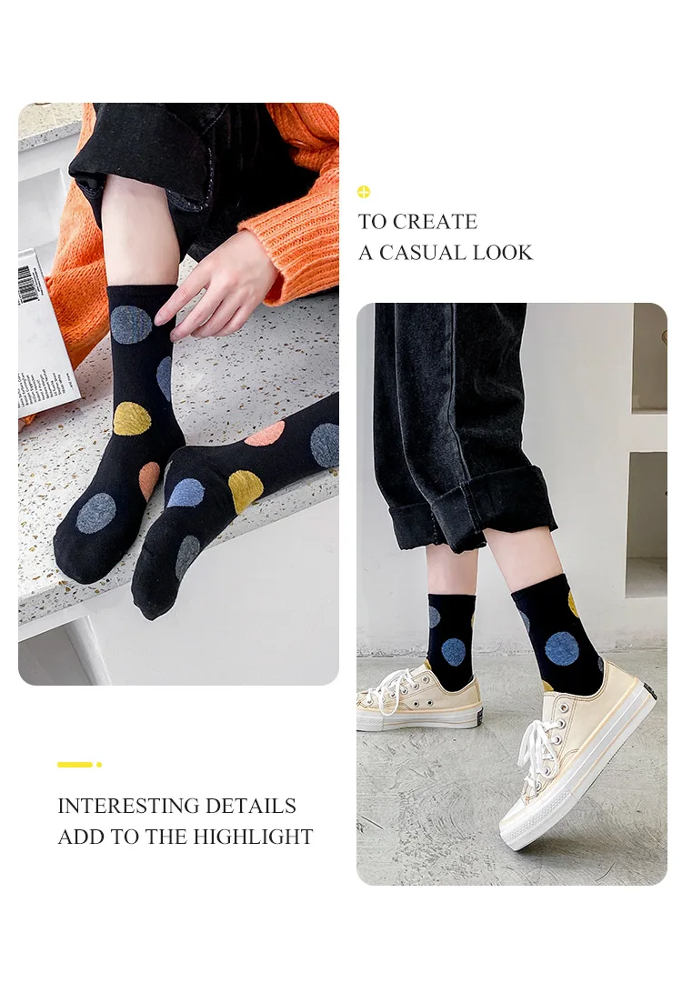 Socks Women Dot Black White Cute Kawaii Harajuku Socks Ladies Girls Cotton Streetwear Short Happy Sock Woman Sox Soks calcetines