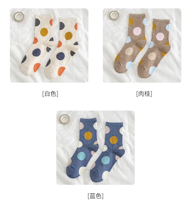 Socks Women Dot Black White Cute Kawaii Harajuku Socks Ladies Girls Cotton Streetwear Short Happy Sock Woman Sox Soks calcetines