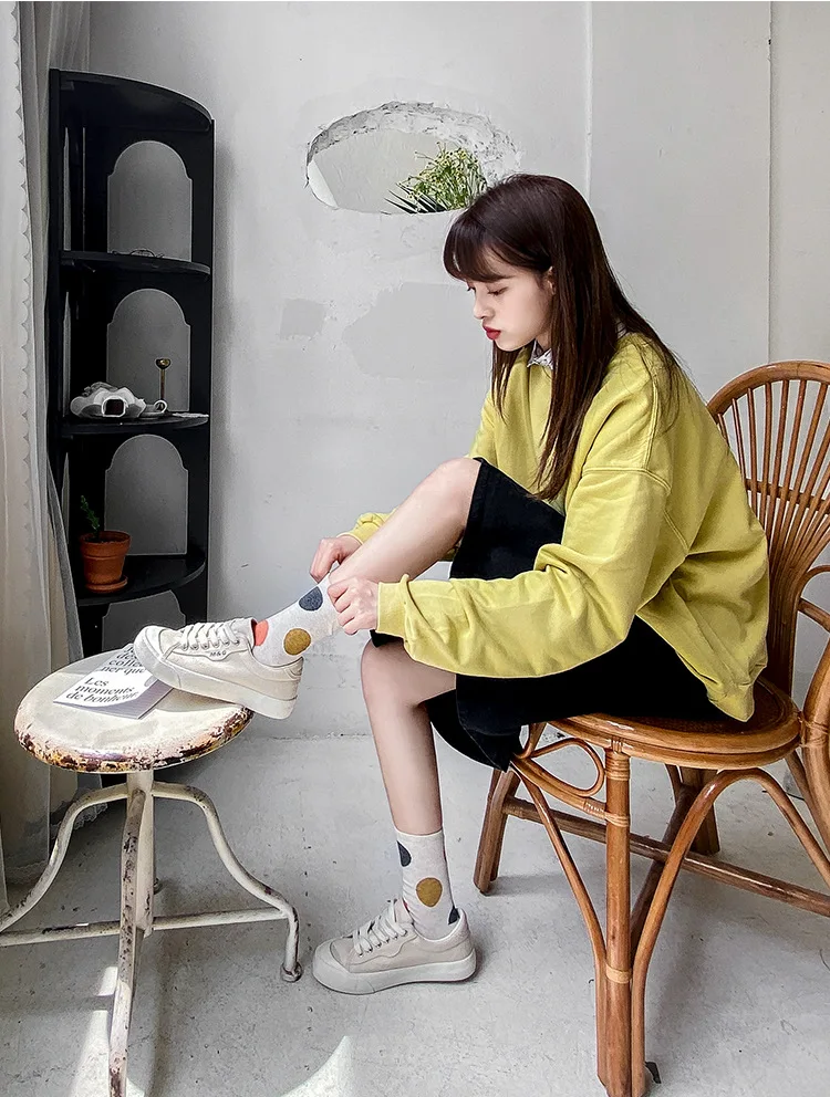 Socks Women Dot Black White Cute Kawaii Harajuku Socks Ladies Girls Cotton Streetwear Short Happy Sock Woman Sox Soks calcetines