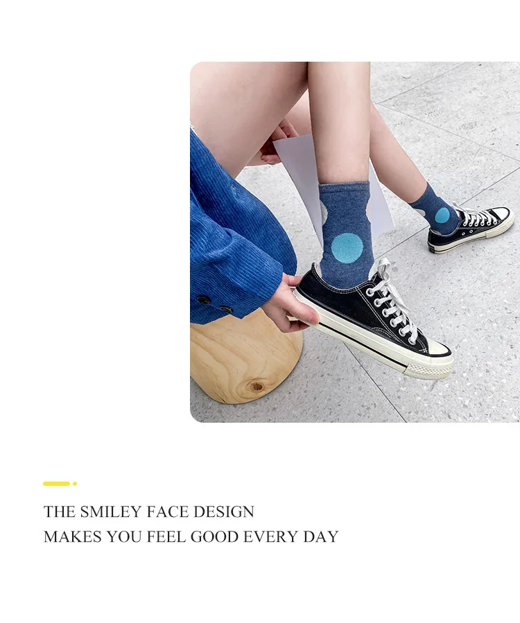 Socks Women Dot Black White Cute Kawaii Harajuku Socks Ladies Girls Cotton Streetwear Short Happy Sock Woman Sox Soks calcetines