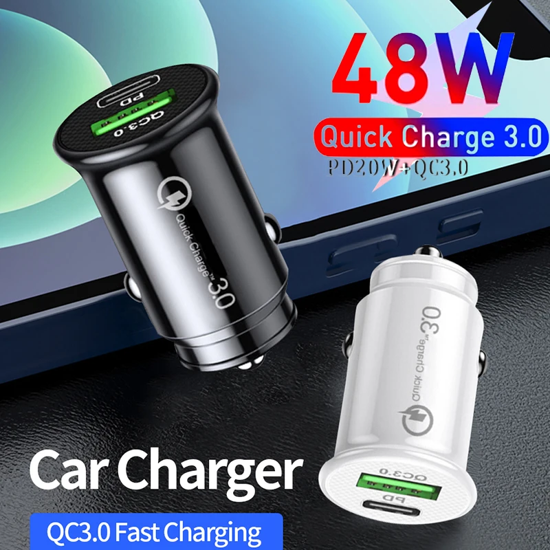 Dual USB Car Charger 48W Fast Charing USB C PD Car Cigarette Socket Lighter For iPhone Samsung Huawei Car Charger Power Adapter
