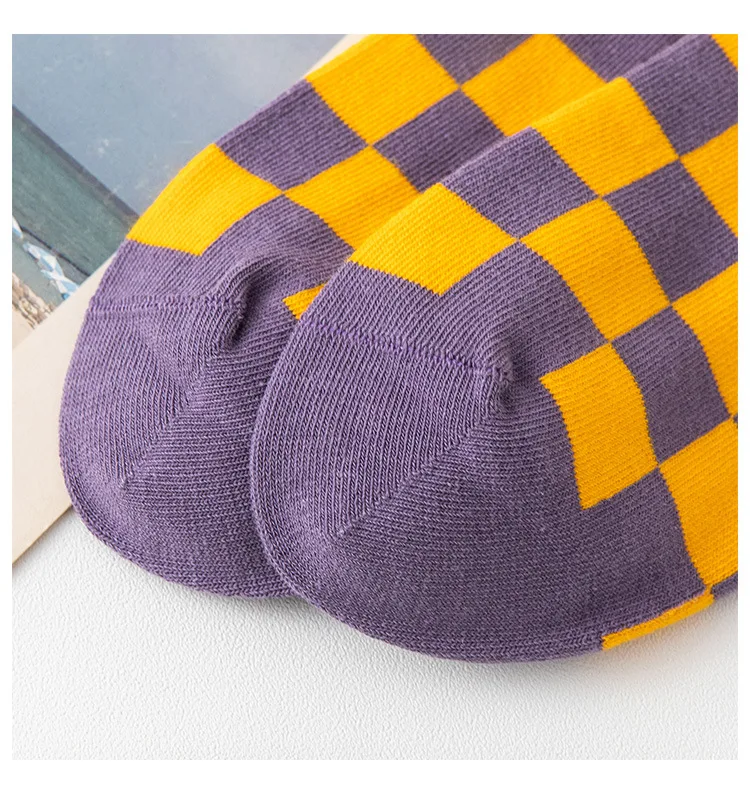 Korea Funky Harajuku Trend Women Checkerboard Socks Geometric Checkered Socks Men Hip Hop Cotton Unisex Streetwear Novelty Socks