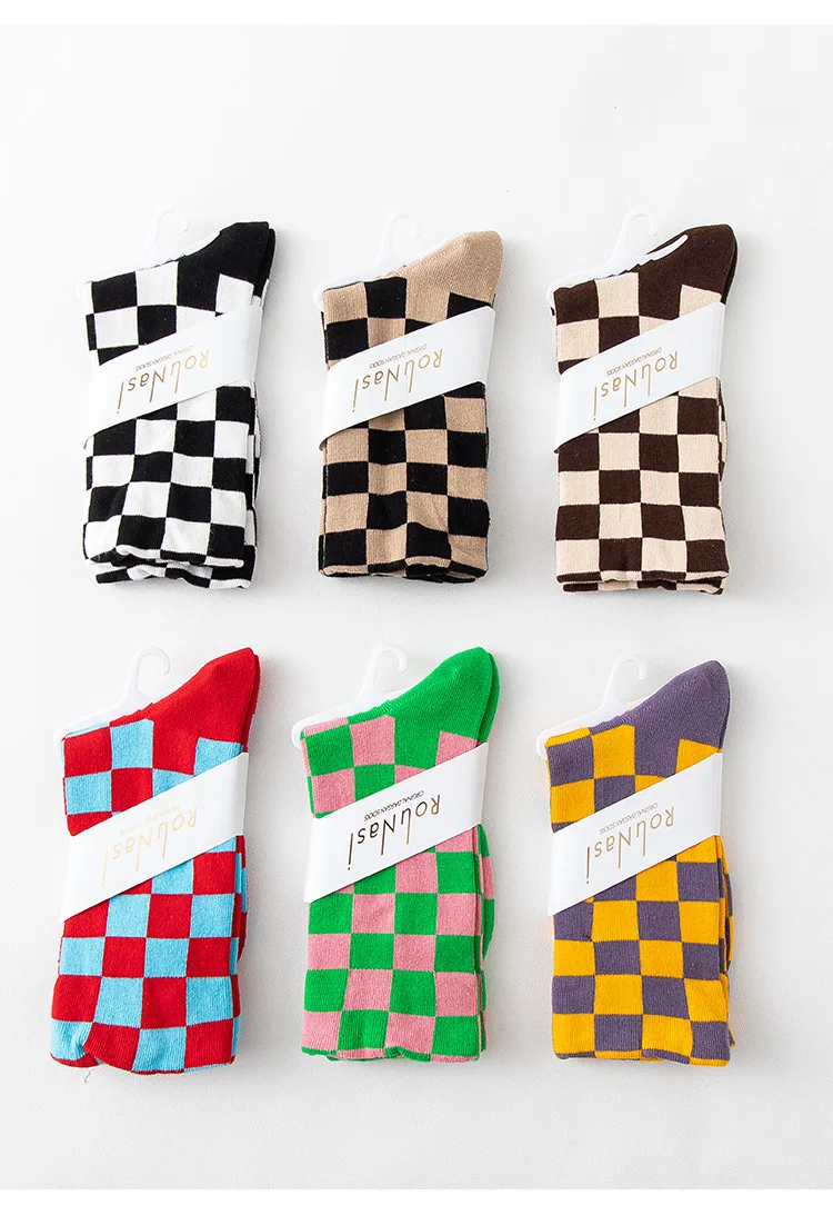 Korea Funky Harajuku Trend Women Checkerboard Socks Geometric Checkered Socks Men Hip Hop Cotton Unisex Streetwear Novelty Socks
