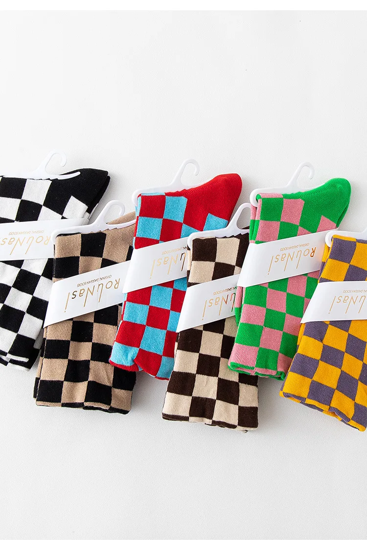 Korea Funky Harajuku Trend Women Checkerboard Socks Geometric Checkered Socks Men Hip Hop Cotton Unisex Streetwear Novelty Socks