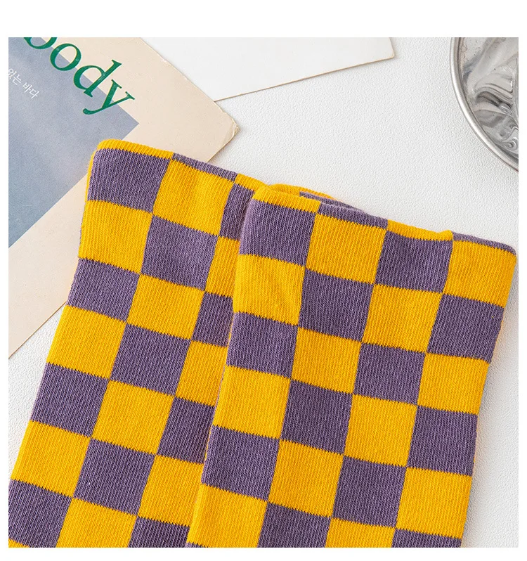 Korea Funky Harajuku Trend Women Checkerboard Socks Geometric Checkered Socks Men Hip Hop Cotton Unisex Streetwear Novelty Socks