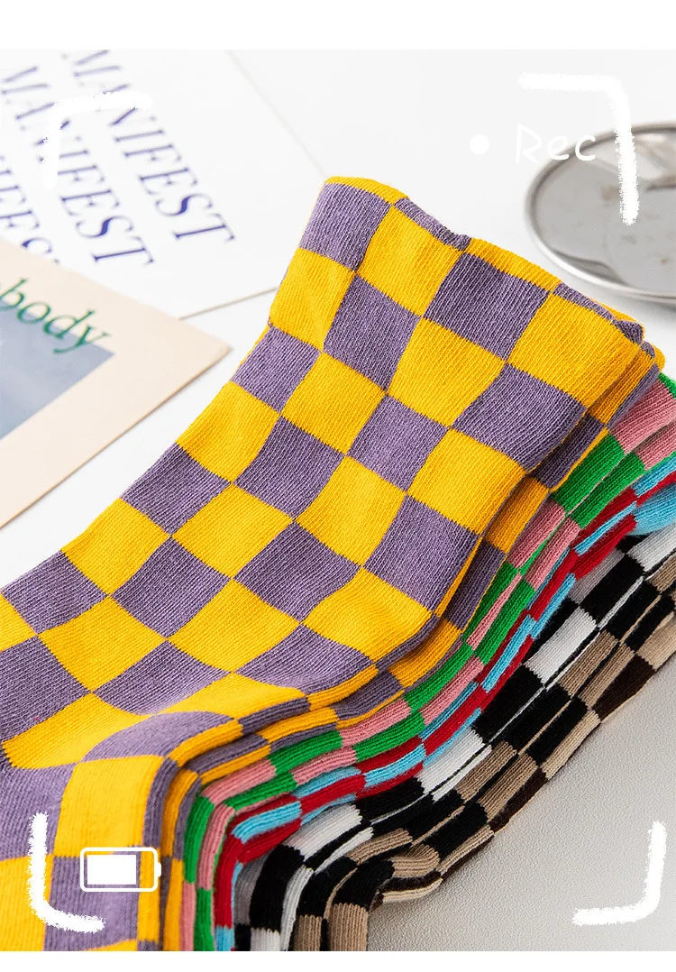Korea Funky Harajuku Trend Women Checkerboard Socks Geometric Checkered Socks Men Hip Hop Cotton Unisex Streetwear Novelty Socks