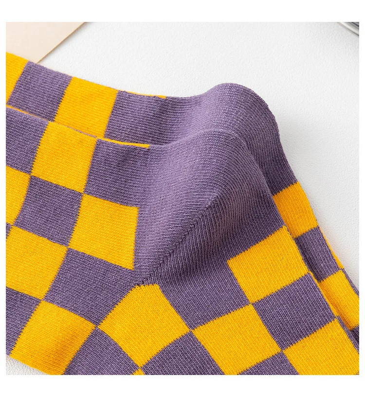 Korea Funky Harajuku Trend Women Checkerboard Socks Geometric Checkered Socks Men Hip Hop Cotton Unisex Streetwear Novelty Socks