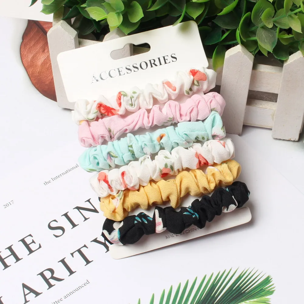 6Pack Women Elastic Hair Bands Cute Hair Ties Gum Print Girls Scrunchies Set Ponytail Holder Small Scrunchy Hair Accessories