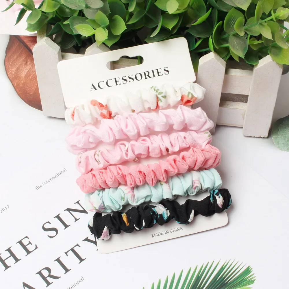 6Pack Women Elastic Hair Bands Cute Hair Ties Gum Print Girls Scrunchies Set Ponytail Holder Small Scrunchy Hair Accessories