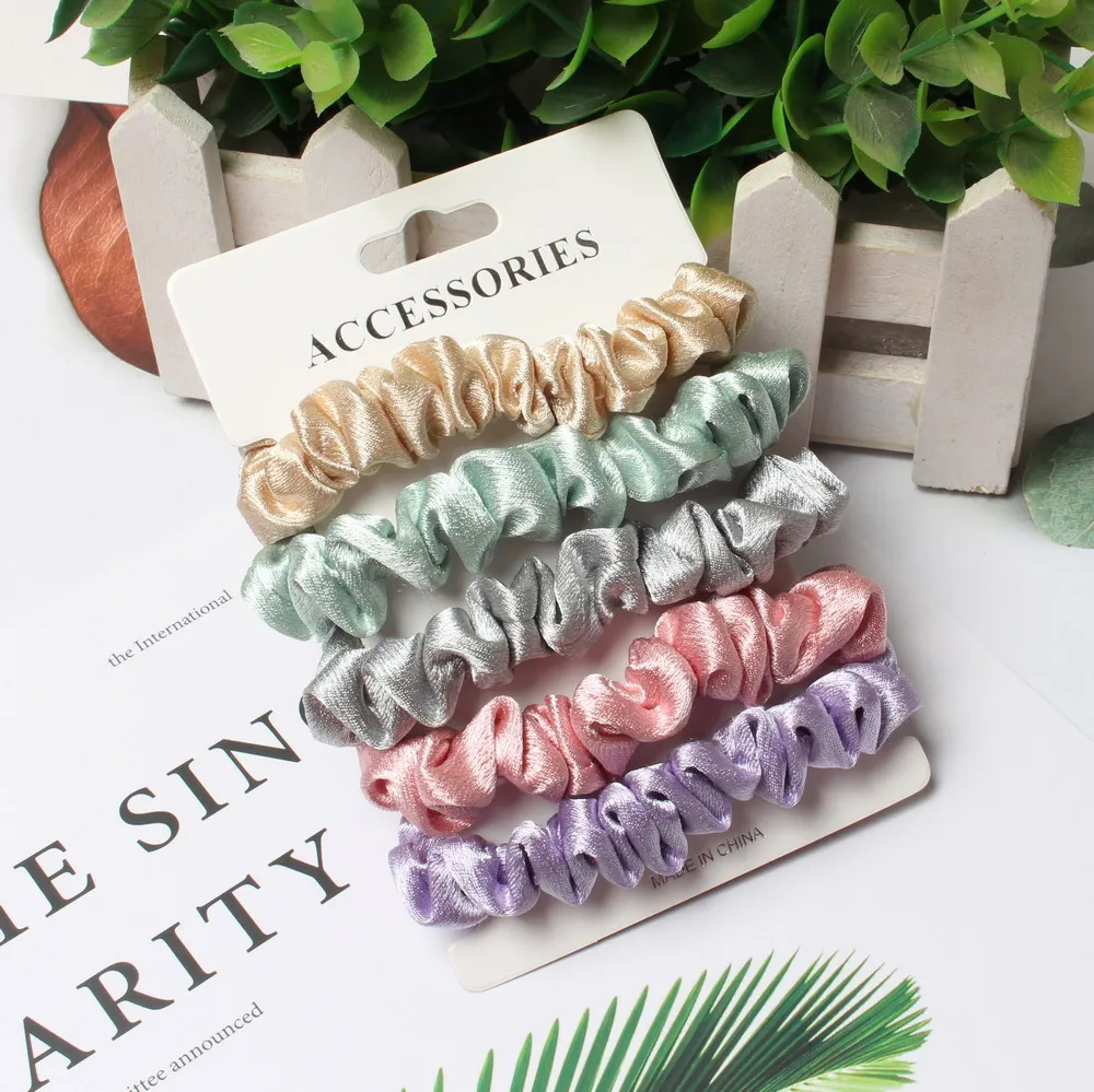 6Pack Women Elastic Hair Bands Cute Hair Ties Gum Print Girls Scrunchies Set Ponytail Holder Small Scrunchy Hair Accessories