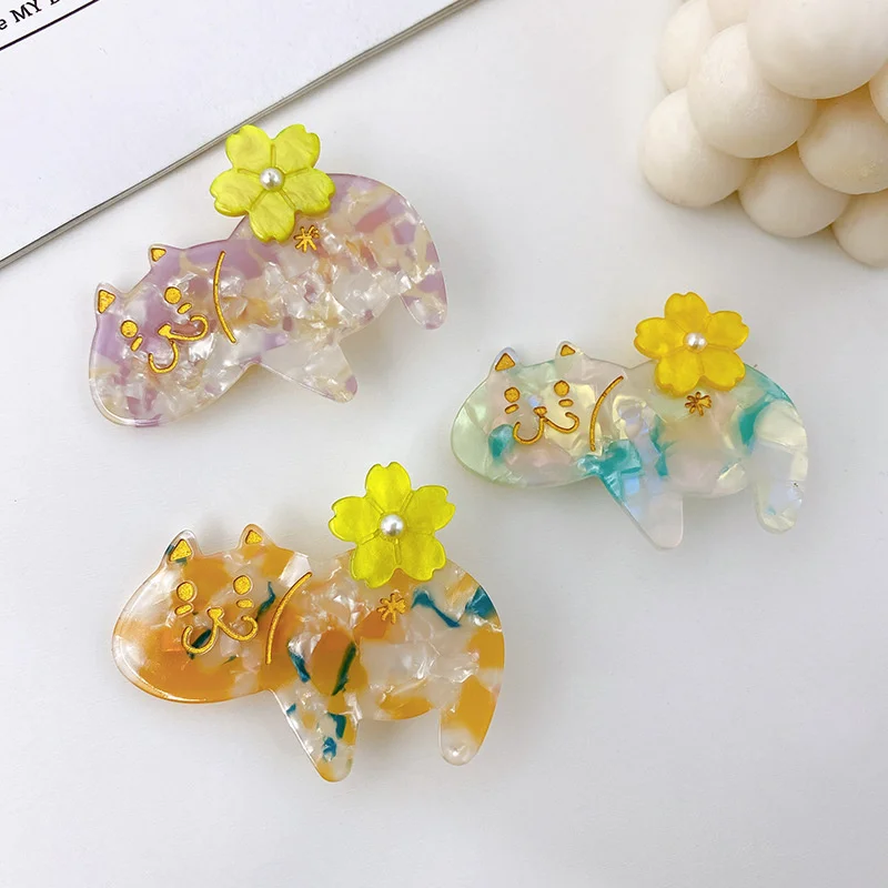 Romantic Cute Girls Hairpins New Lovely Cat Flowers Hair Clips Fashion Acetate Barrette For Women Fine Headband Hair Accessories