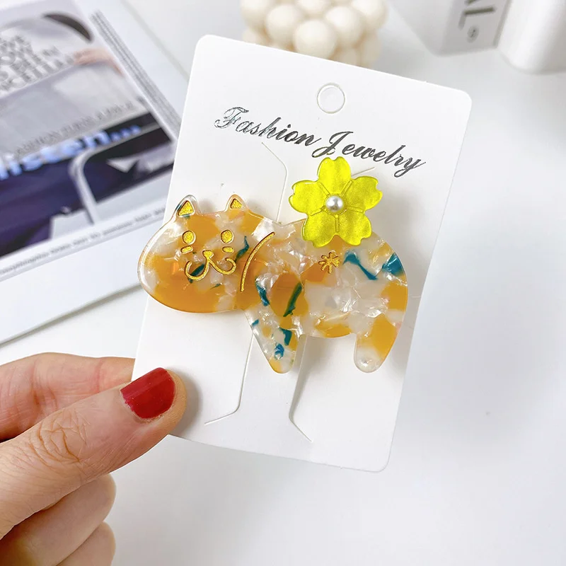 Romantic Cute Girls Hairpins New Lovely Cat Flowers Hair Clips Fashion Acetate Barrette For Women Fine Headband Hair Accessories
