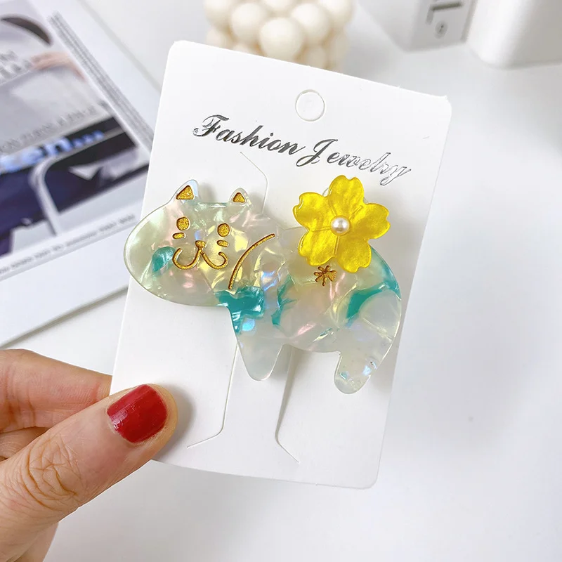 Romantic Cute Girls Hairpins New Lovely Cat Flowers Hair Clips Fashion Acetate Barrette For Women Fine Headband Hair Accessories