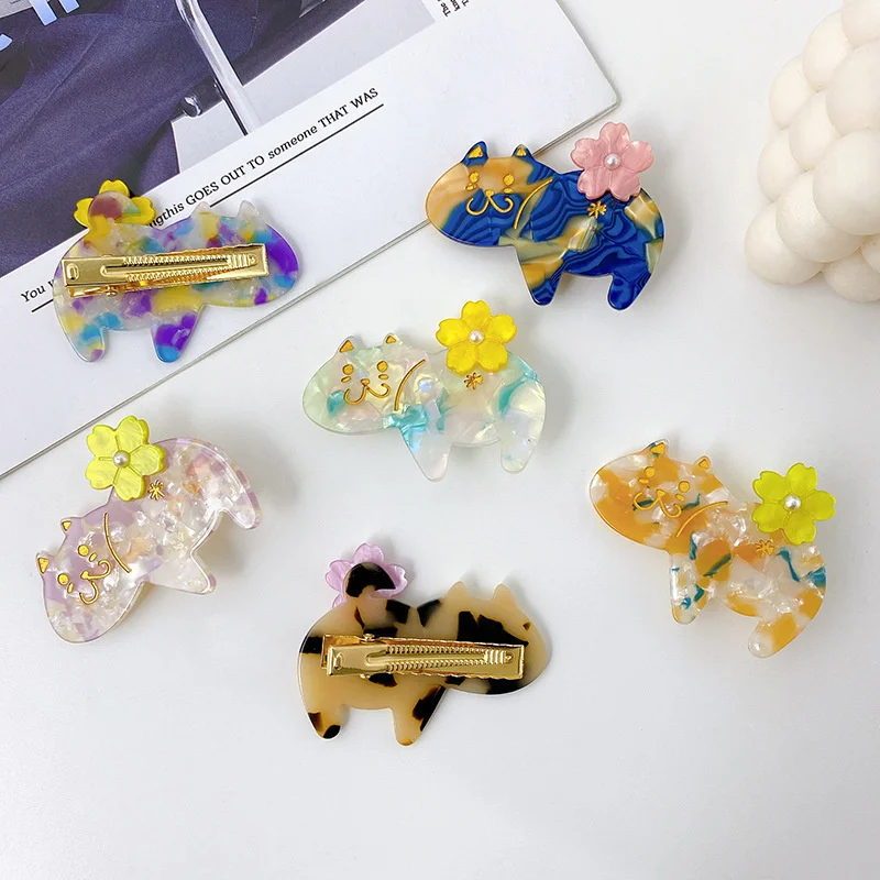 Romantic Cute Girls Hairpins New Lovely Cat Flowers Hair Clips Fashion Acetate Barrette For Women Fine Headband Hair Accessories