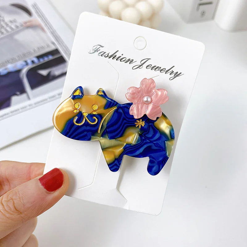 Romantic Cute Girls Hairpins New Lovely Cat Flowers Hair Clips Fashion Acetate Barrette For Women Fine Headband Hair Accessories