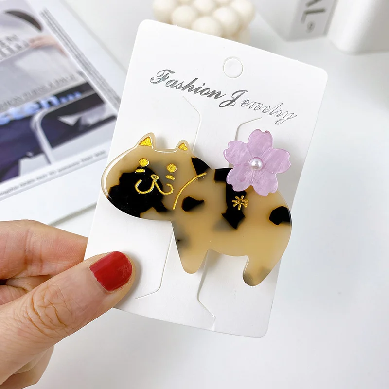 Romantic Cute Girls Hairpins New Lovely Cat Flowers Hair Clips Fashion Acetate Barrette For Women Fine Headband Hair Accessories