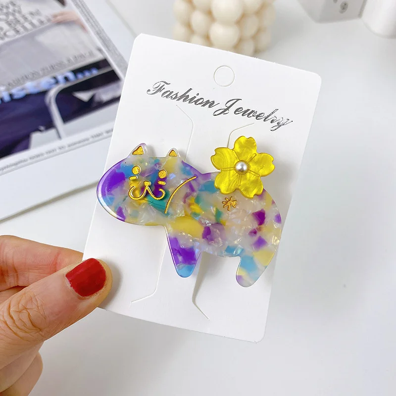 Romantic Cute Girls Hairpins New Lovely Cat Flowers Hair Clips Fashion Acetate Barrette For Women Fine Headband Hair Accessories