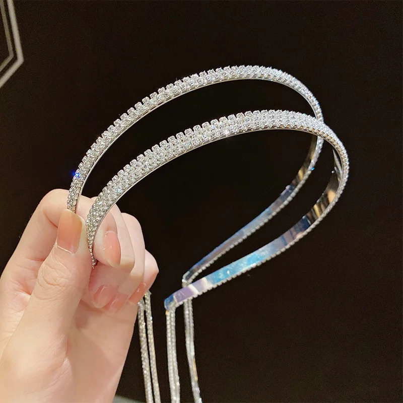Luxury Shine Full Rhinestone Long Tassel Crystal Hairbands For Women Girls Hair Accessories Wedding Banquet Jewelry 2022 New