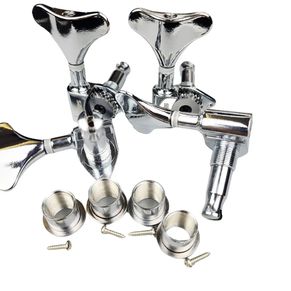 KAYNES Bass Tuners 1:24 Ratio Open Gear Tuning Key Pegs Machine Head Tuners for Electric Jazz Precision Instruments DJ342 Chrome