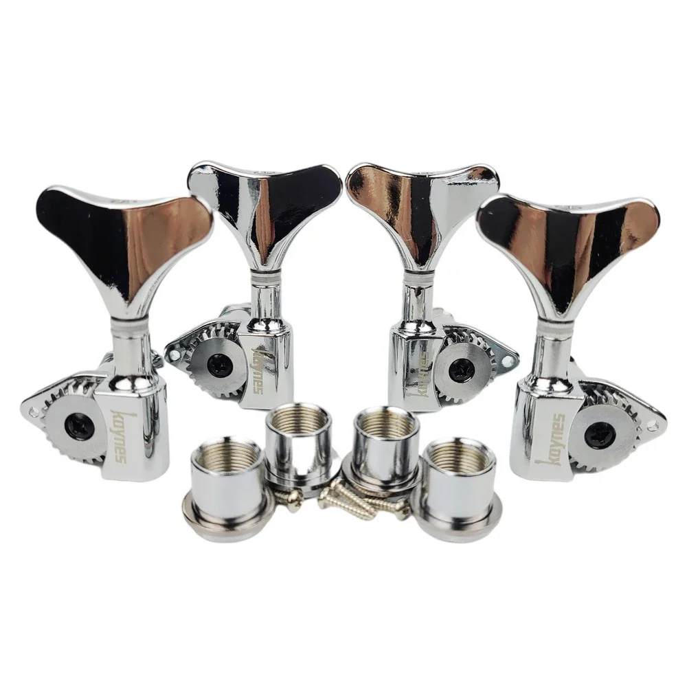 KAYNES Bass Tuners 1:24 Ratio Open Gear Tuning Key Pegs Machine Head Tuners for Electric Jazz Precision Instruments DJ342 Chrome