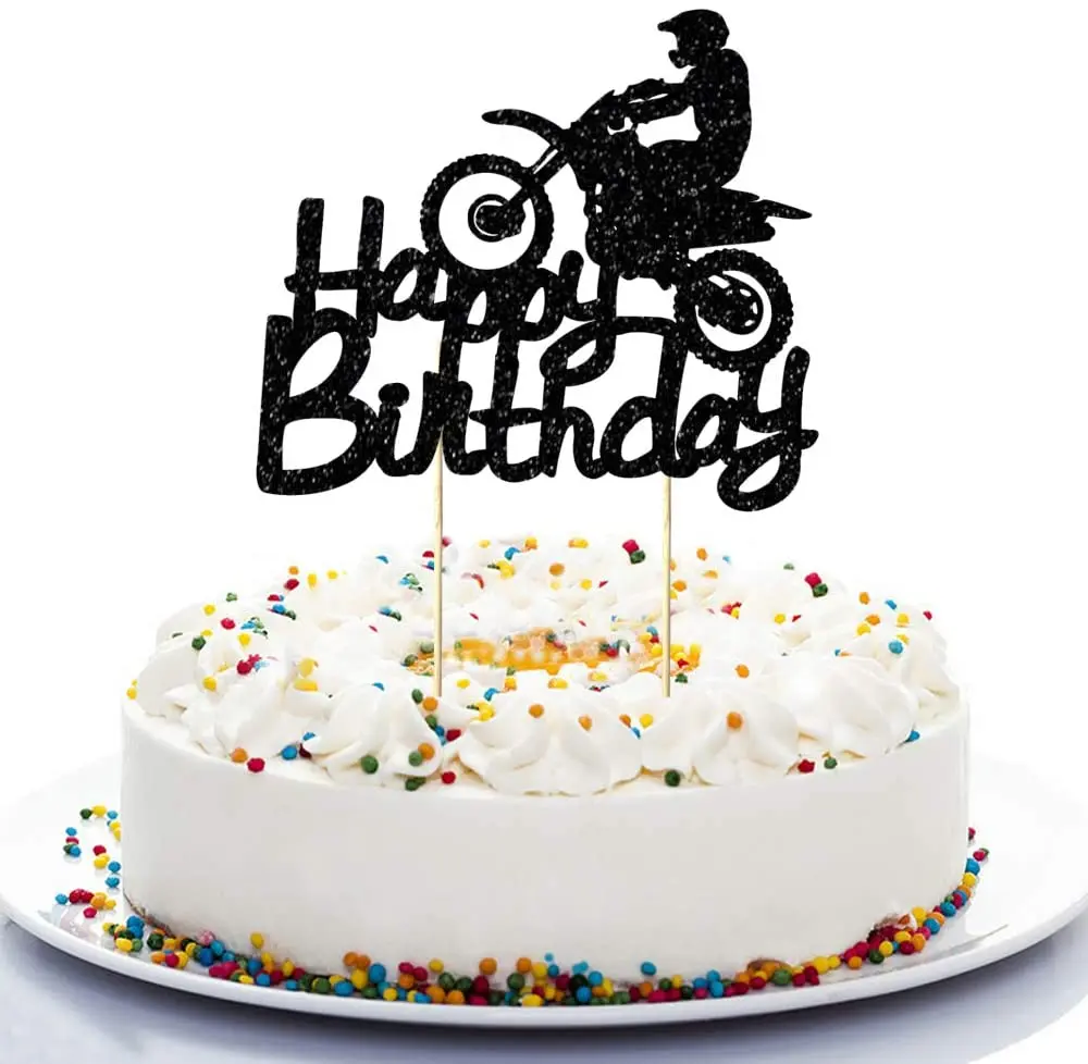 Motocross Birthday Party Decoration Cake Cupcake Toppers Motorcycle Banner Cake Decor for Man's or Boy's Birthday Party Supplies