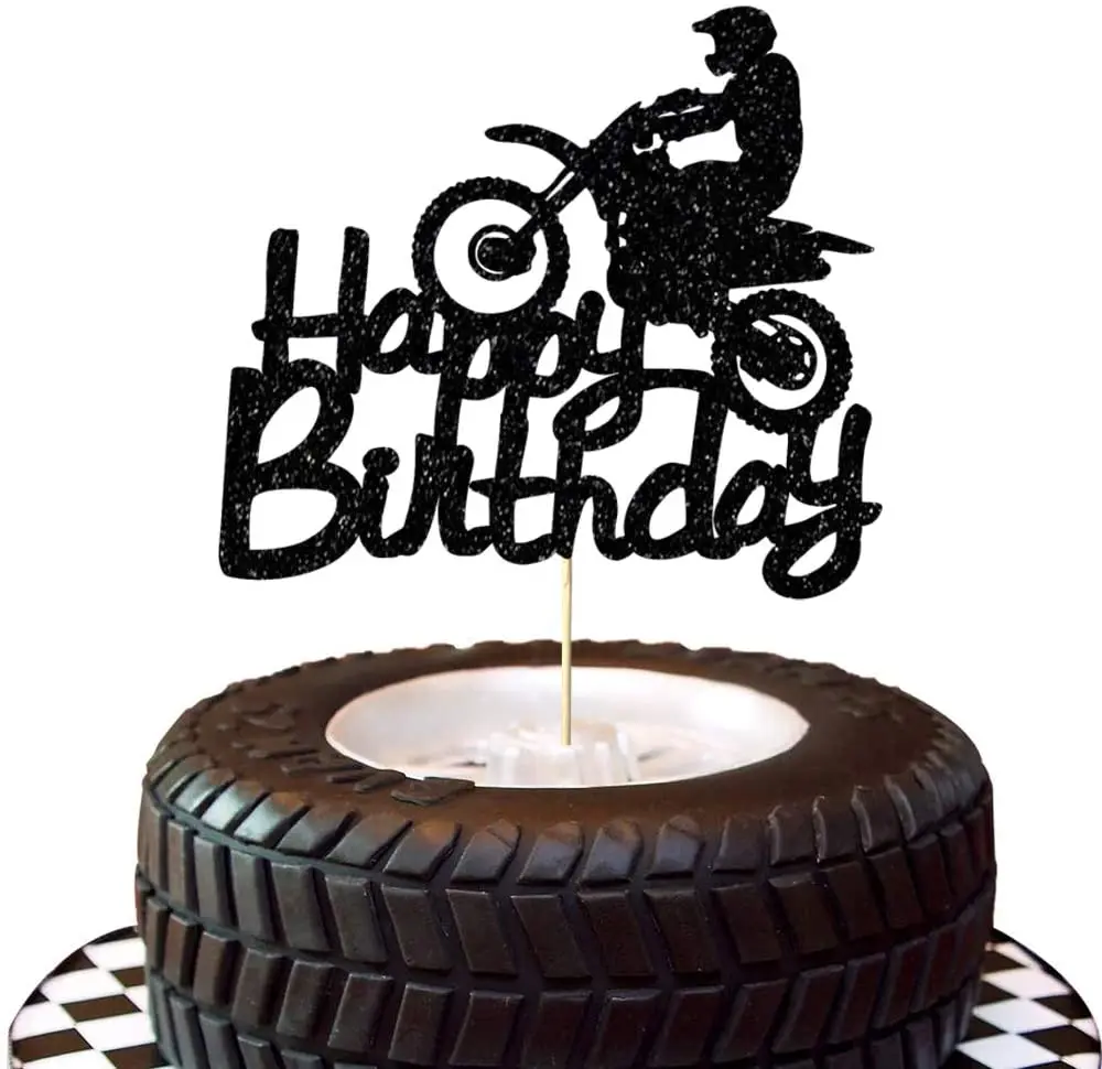 Motocross Birthday Party Decoration Cake Cupcake Toppers Motorcycle Banner Cake Decor for Man's or Boy's Birthday Party Supplies