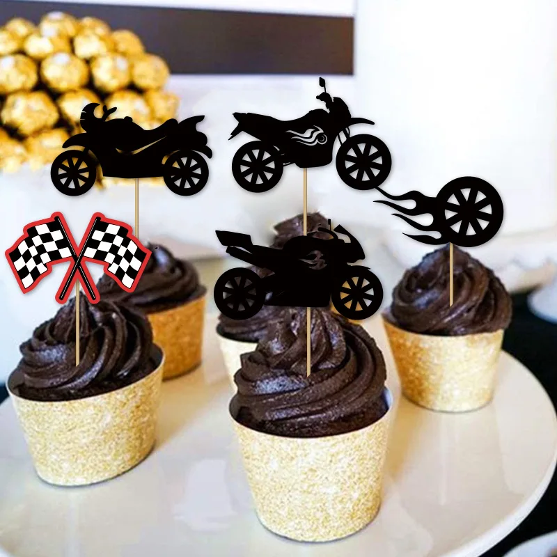 Motocross Birthday Party Decoration Cake Cupcake Toppers Motorcycle Banner Cake Decor for Man's or Boy's Birthday Party Supplies