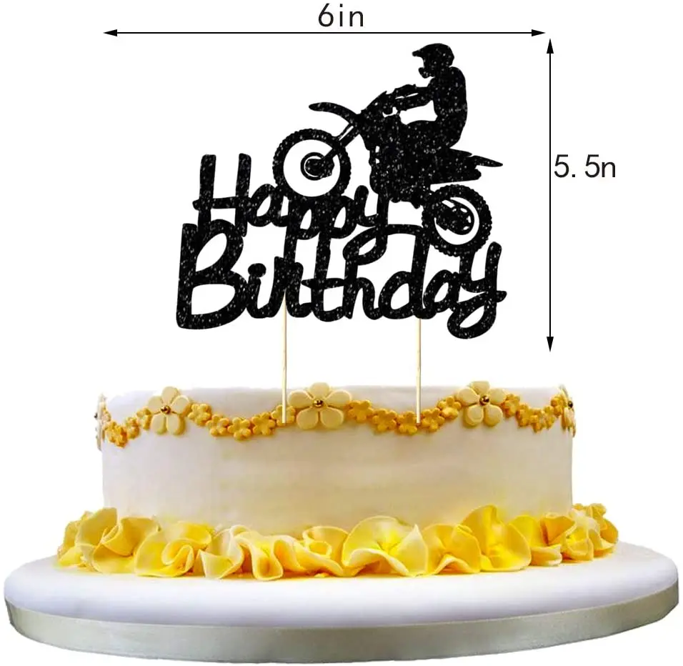 Motocross Birthday Party Decoration Cake Cupcake Toppers Motorcycle Banner Cake Decor for Man's or Boy's Birthday Party Supplies