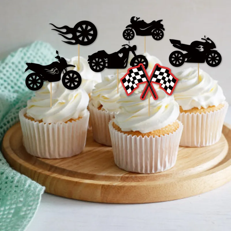 Motocross Birthday Party Decoration Cake Cupcake Toppers Motorcycle Banner Cake Decor for Man's or Boy's Birthday Party Supplies