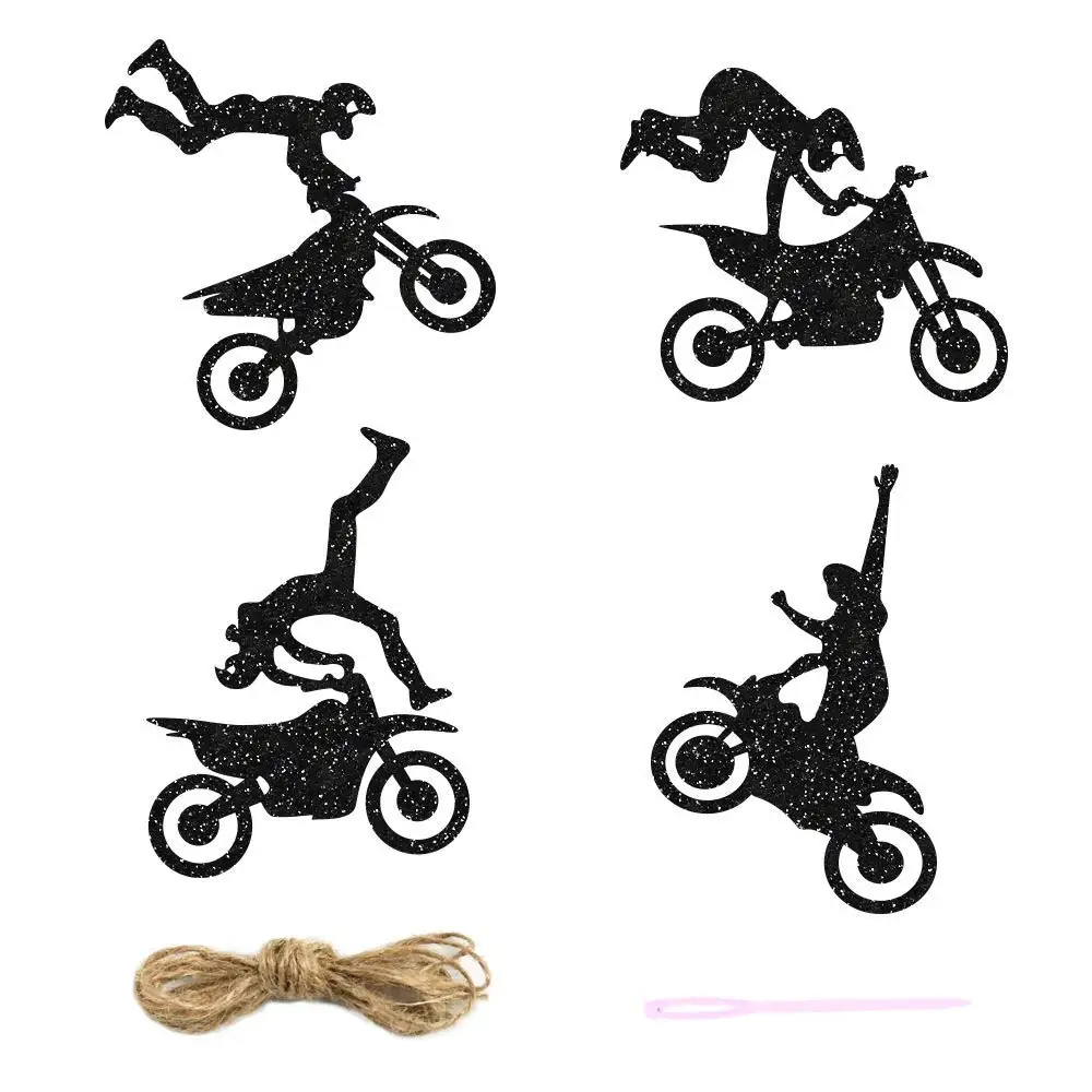 Motocross Birthday Party Decoration Cake Cupcake Toppers Motorcycle Banner Cake Decor for Man's or Boy's Birthday Party Supplies