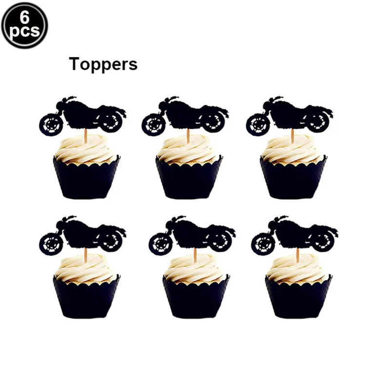 Motocross Birthday Party Decoration Cake Cupcake Toppers Motorcycle Banner Cake Decor for Man's or Boy's Birthday Party Supplies