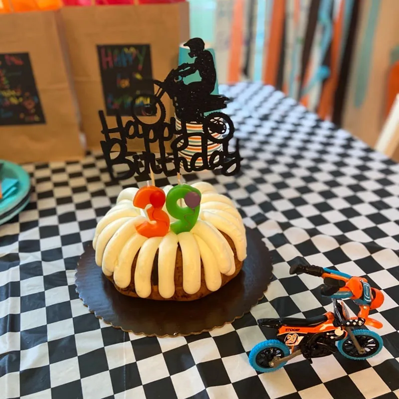 Motocross Birthday Party Decoration Cake Cupcake Toppers Motorcycle Banner Cake Decor for Man's or Boy's Birthday Party Supplies