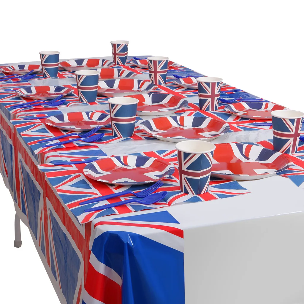 Union Jack Plates paper Cups Napkins Set Britain UK England British Flag disposable Tableware Kit party Decoration