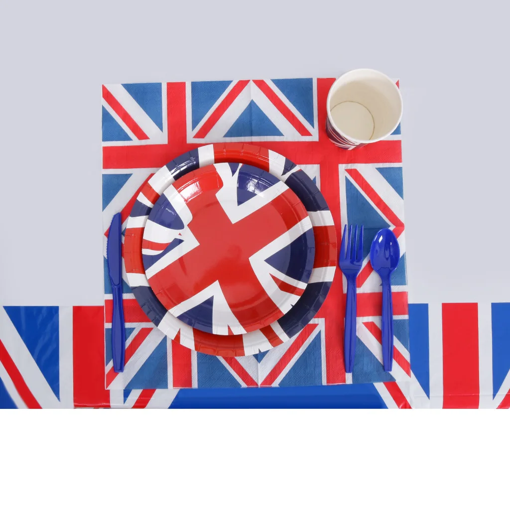 Union Jack Plates paper Cups Napkins Set Britain UK England British Flag disposable Tableware Kit party Decoration