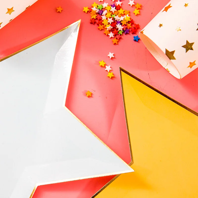 8pcs Colorful Gold Foil Star Disposable Tableware Kids Birthday Favors Decoration Paper Plates Wedding Birthday Party Supplies