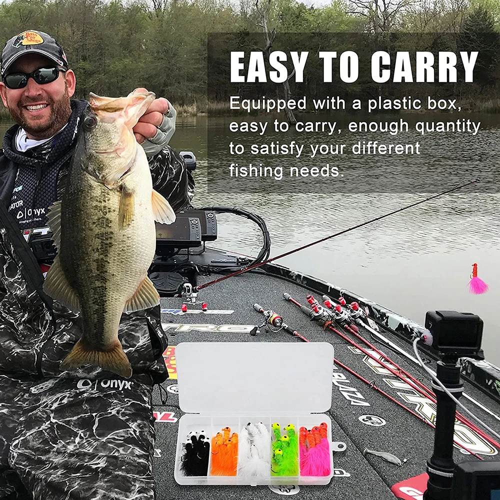 Fishing Crappie Jig Heads 5PCS Marabou Feather Jig Head Hooks Fishing Lures Kit for Walleye Panfish Sunfish Bluegill Perch Bait