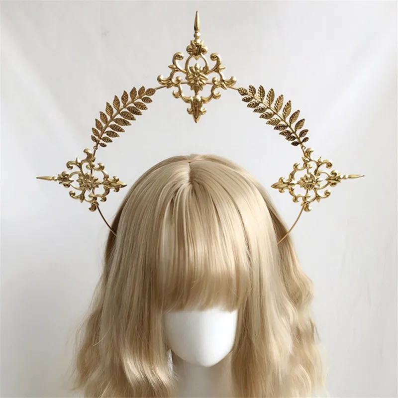 2022 Gorgeous Vintage Mary Baroque Tiara Headwear Gothic Lolita Black Rose Devil Feather Wings Goddess Sun Halo Crown Headband