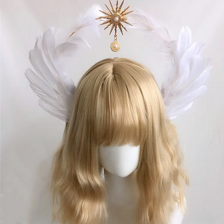 2022 Gorgeous Vintage Mary Baroque Tiara Headwear Gothic Lolita Black Rose Devil Feather Wings Goddess Sun Halo Crown Headband