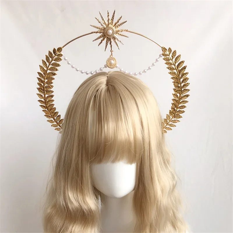 2022 Gorgeous Vintage Mary Baroque Tiara Headwear Gothic Lolita Black Rose Devil Feather Wings Goddess Sun Halo Crown Headband