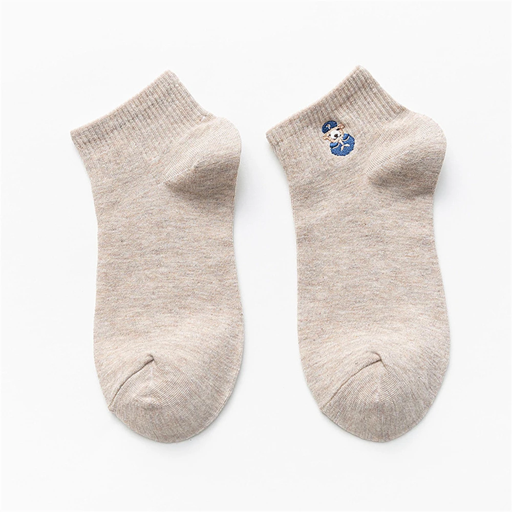 New Women's Cute Embroidery Bear Dog Owl Cat Bird Rabbit Sheep Candy Color Funny Socks Kawaii Ankle Sokken Dropship