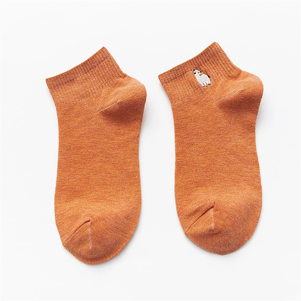 New Women's Cute Embroidery Bear Dog Owl Cat Bird Rabbit Sheep Candy Color Funny Socks Kawaii Ankle Sokken Dropship