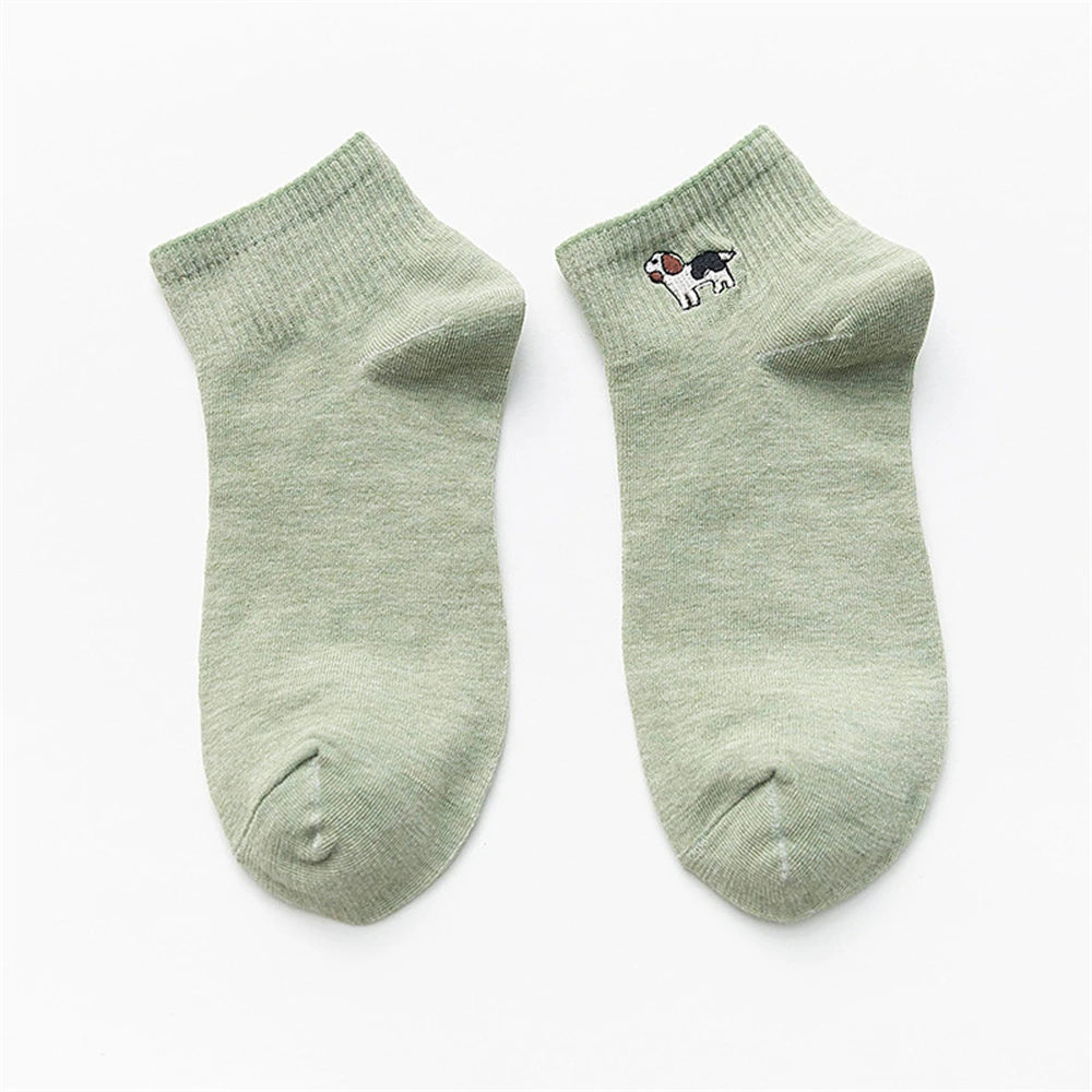 New Women's Cute Embroidery Bear Dog Owl Cat Bird Rabbit Sheep Candy Color Funny Socks Kawaii Ankle Sokken Dropship