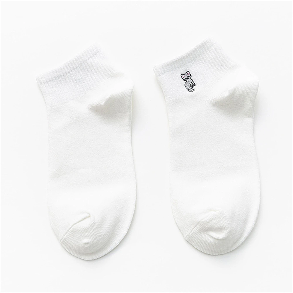 New Women's Cute Embroidery Bear Dog Owl Cat Bird Rabbit Sheep Candy Color Funny Socks Kawaii Ankle Sokken Dropship