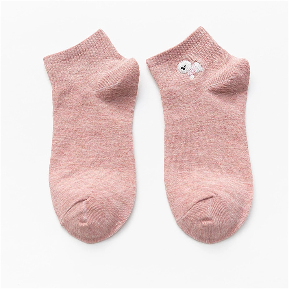 New Women's Cute Embroidery Bear Dog Owl Cat Bird Rabbit Sheep Candy Color Funny Socks Kawaii Ankle Sokken Dropship