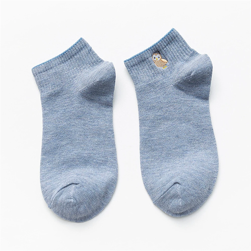 New Women's Cute Embroidery Bear Dog Owl Cat Bird Rabbit Sheep Candy Color Funny Socks Kawaii Ankle Sokken Dropship