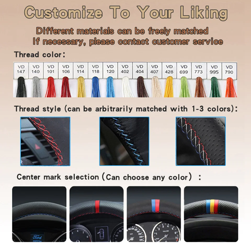 Custom Car Steering Wheel Cover M Sport F31 F34 F10 F11 F07 X3 F25 F32 F33 F36 X1 F48 X2 F39 Steering Wheel Cover For BMW F30